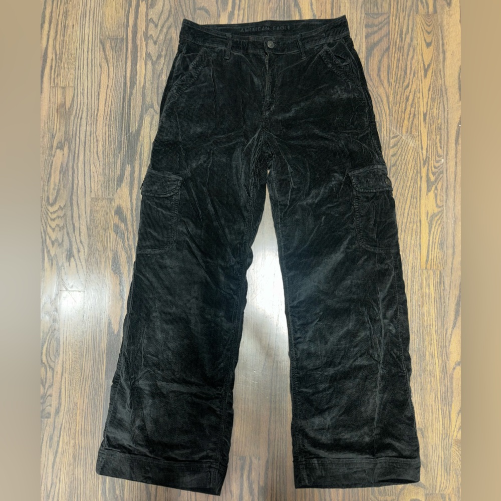 Black Baggy Wide Leg Corduroy Pants Size 8